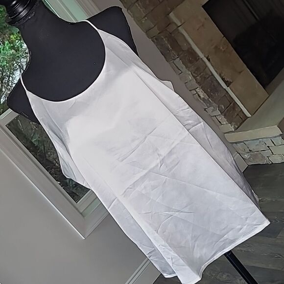 Racerback White Silky Chemise with Stretchy Straps - Picture 1 of 6